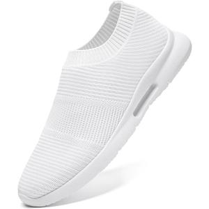 Mens Running Shoes Women Slip On Tennis Walking Sneakers Athletic Breathable Non Slip Gym Casual Lightweight Workout Sport Unisex Shoe (8 Women/6.5 Men, White)