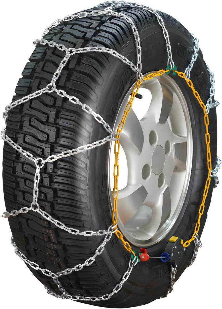 AutoFixing Snow Chains, 30s Quick Fit Easy Installation TireChains, Portable Reusable High Carbon Steel Anti Slip Tire Chain for Passenger Car, Pickup Trucks and SUV  Set of 2