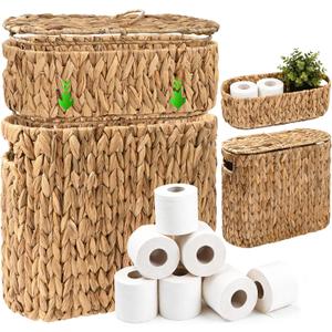 Livole 2-in-1 Toilet Paper Basket with Lid Water Hyacinth Toilet Paper Storage - 16 Regular Rolls or 12 Mega Rolls Large Natural Toilet Paper Organizer for Bathroom