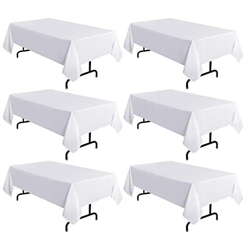 sancua 6 Pack White Tablecloth 60 x 102 Inch, Rectangle Table Cloth for 6 Feet Tables - Stain and Wrinkle Resistant Washable Polyester Table Cover for Dining Tables, Buffet Parties and Camping