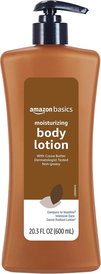 Amazon Basics Moisturizing Cocoa Butter Body Lotion for Dry Skin, Non-Greasy, Paraben Free, Lightly Scented, 20.3 Fl Oz, Pack of 3