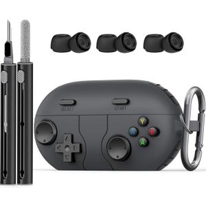 Cases for Beats Solo Buds 2024 Case Cover, Retro Funny Shock-Proof Protective Silicone Compatible with Beats Solo Buds Wireless Earbuds with Cleaning Kit and Keychain Accessories-Black (Dark Grey)