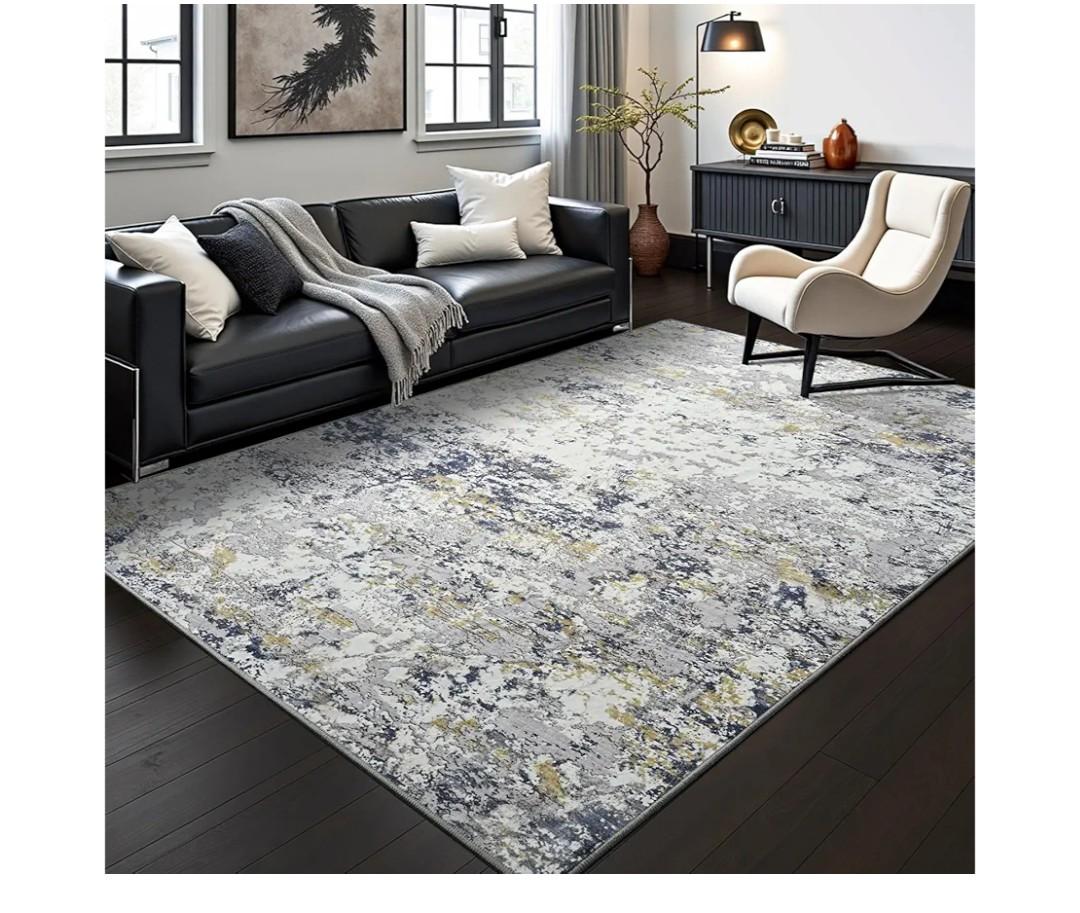 Toneed Abstract Area Rug Modern Washable Rug Soft Non Slip Rug Low Pile for Bedroom Living Room Dining Room Blue 4x6 Feet