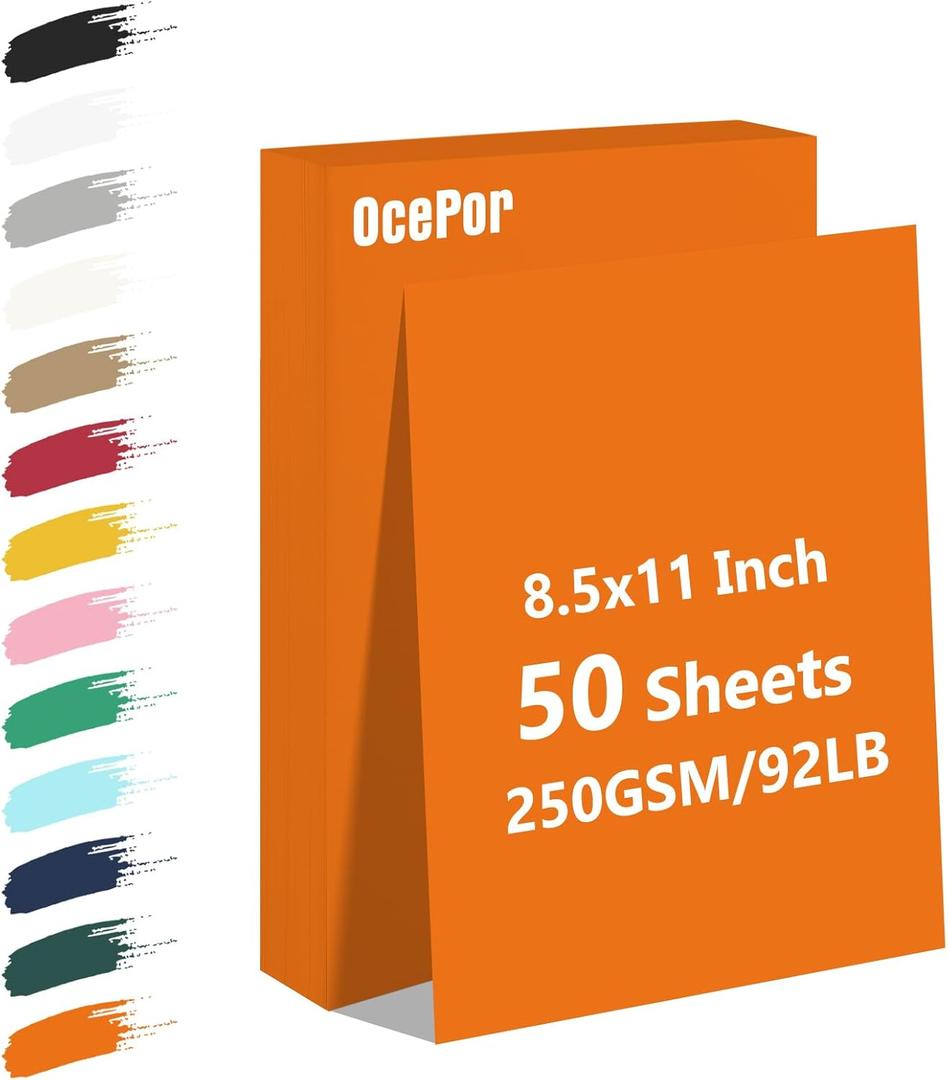 OcePor 50 Sheets Orange Cardstock Paper, Colored Printer Paper 8.5 x 11, Thick Construction for Cards Making, ScrapbookOffice Printing, Invitations, CertificatesDIY Crafting 92 lb/250gsm