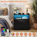 Memobarco Nightstand with Charging Station and LED Light,Modern Nightstand with USB Ports and Outlets,Wooden Bedside Tables with 2 Storage Drawers,Small Dresser for Bedroom Small Space, Black