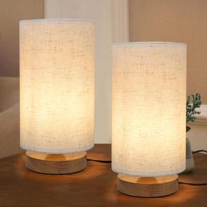 Table Lamps for Bedrooms Set of 2, Minimalist Bedside Lamps Set with Round Fabric Linen Shade,Reading Small Desk Lamp Set of 2 for Kids Room, Night Nightstand Lamp Set for Living Room, Office (set of 2)
