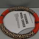 Road Comforts Leopard Steering Wheel Cover for Women, Cute Anti-Slip Microfiber Leather, Fits D Shape Flat Bottom Steering Wheel 14.5-15 Inch - Red