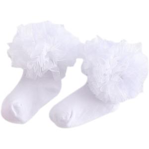 3 x Girl Lace Tutu Socks Baby Toddler Girls Eyelet Ruffle Lace Dance Dressy Socks 2-8T (White)