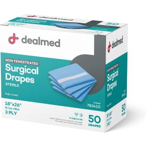 Dealmed Non-Fenestrated Sheets  50 Count 3-Ply Poly-Lined Drape Sheets, Blue Material, Perfect for Hospitals, Medical Facilities, and Physicians Offices, 18" x 26"
