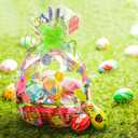 WeDoSoy 10 Pcs Easter Basket Bags, 22x32 Inch Large Cellophane Bags with 10 Pcs Pull Bow - Cello Basket Bag Easter Egg Pattern Wrap Bag, Cellophane Wrapping for Gift Packaging Party Decorations