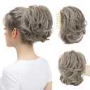 Claw Clip Short Ponytail Messy Bun Hair Piece Bendable Hair Branch Extensions Fluffy Wavy Curly Synthetic Versatile Ash Grey Hairpieces (Ash Grey)