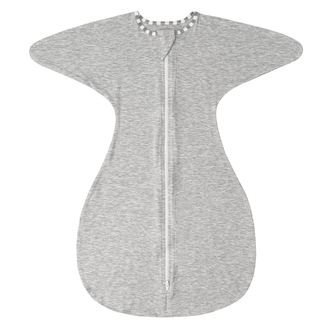ZIGJOY Shark-Fin Transition Swaddle - 0.5 Tog Rayon Made from Bamboo Sleep Sack Transitional Swaddle Sack Baby Wearable Blanket with 2-Way Zipper, Hemp Grey, 6-12 Months