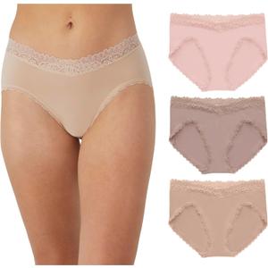 Maidenform womens Microfiber Bikini Underwear, Mid-rise Bikini Panties, 3-pack (X-Large, Almond Lace/Evening Blush Lace/Pretty Blush Lace)
