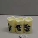 Halloween Decorations Indoor Flameless Candles Flickering Lights with Skull Spider Webs Crow Pumpkins Bats Witch, 6 Hrs Timer for Home Window Mantel 3 Pack