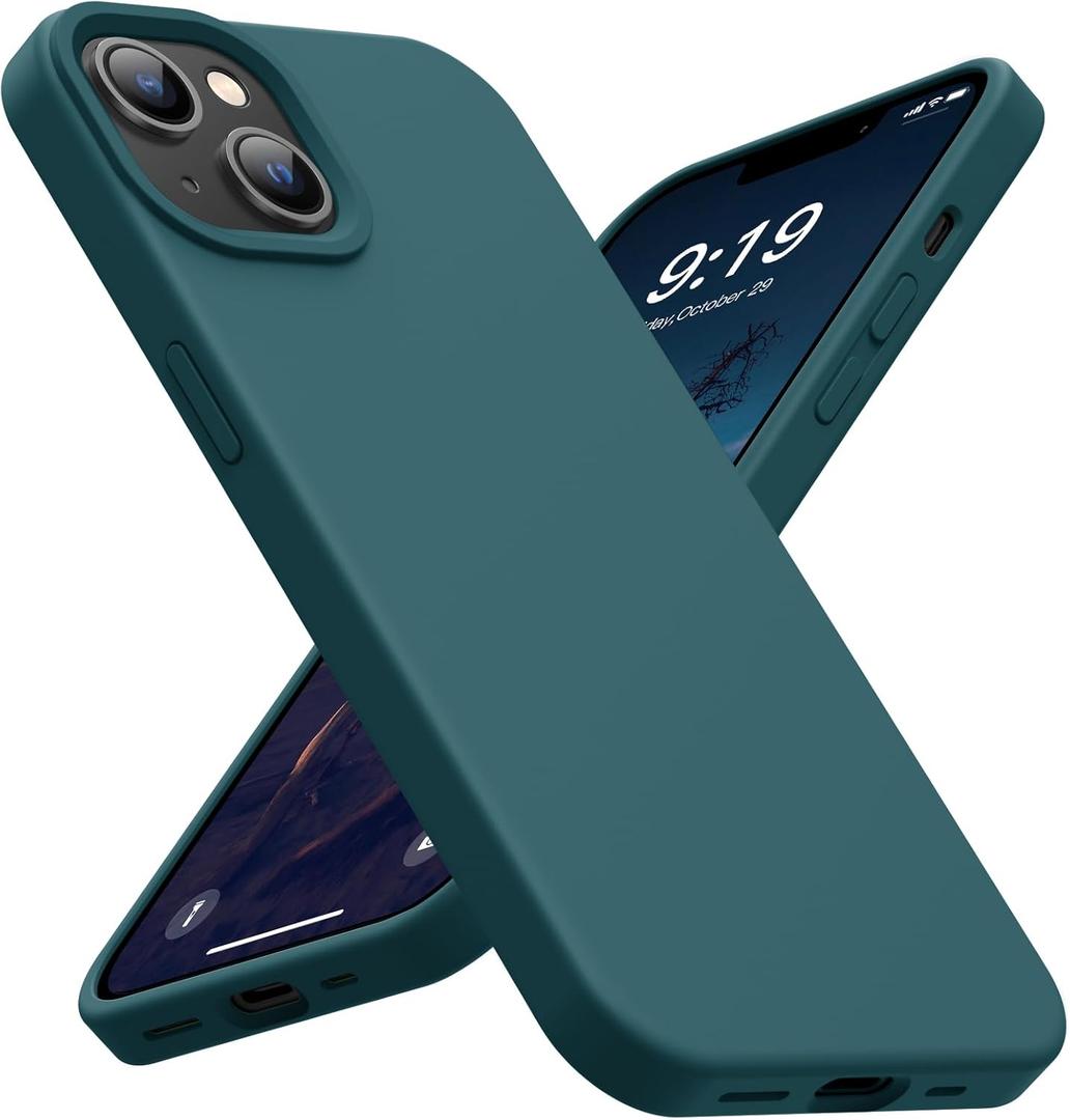 OuXul for iPhone 14 Case, iPhone 13 Case Shockproof Liquid Silicone Protective Phone Case with Soft Anti-Scratch Microfiber Lining Ultra Slim Drop Protection Phone Cover 6.1 inch(Blackish Green)