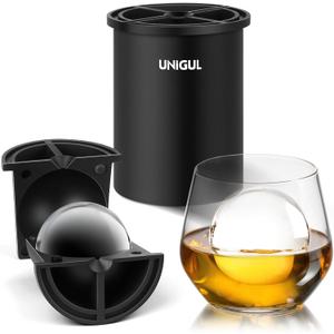 Clear Ice Cube Maker, 2.5" Stainless Steel Crystal Clear Ice Ball Maker, Non-BPA Premium Silicone Ice Cube Molds for Whiskey & Cocktails, Easy-Release Sphere Ice Maker, Bourbon Gifts for Men (1 PACK) (Black)