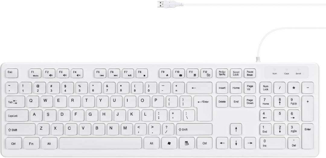 MCSaite Wired White USB 104 Keys Computer Keyboard with Stands,Waterproof - US Layout Compatible for Windows, PC, Laptop