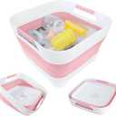 Wash Basin for Baby Bottles, Foldable, Versatile Wash Tub for Kitchen, RV, Outdoor Camping Sink, Sturdy & Easy to Clean, Space Saving Plastic Dish tub (Pink)