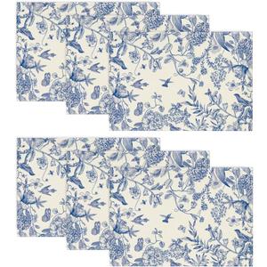 Artoid Mode Hydrangea Flowers Branches Chinoiserie Spring Placemats Set of 6, 12x18 Inch Table Mats for Party Kitchen Dining Decoration (Blue)