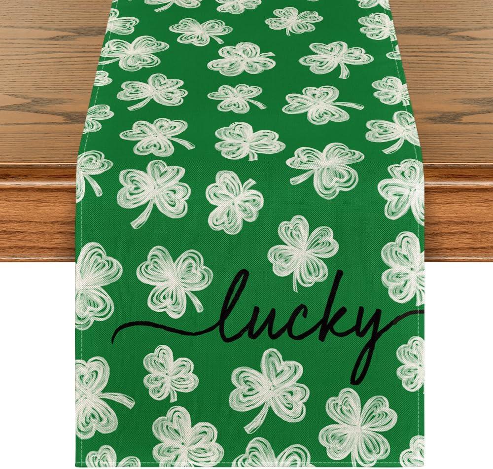 Artoid Mode Lucky Shamrocks Clover 210 GSM St. Patrick's Day Table Runner, Seasonal Kitchen Dining Table Decoration for Home Party Decor 13x72 Inch