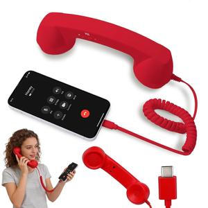 Retro Phone Handset Home Decor Aesthetic for iPhone Landline Rotary Phone for Home Pop Corded Telephone Handset for Cell Phones Connect to House Old School Vintage Telephone Receiver (Red)