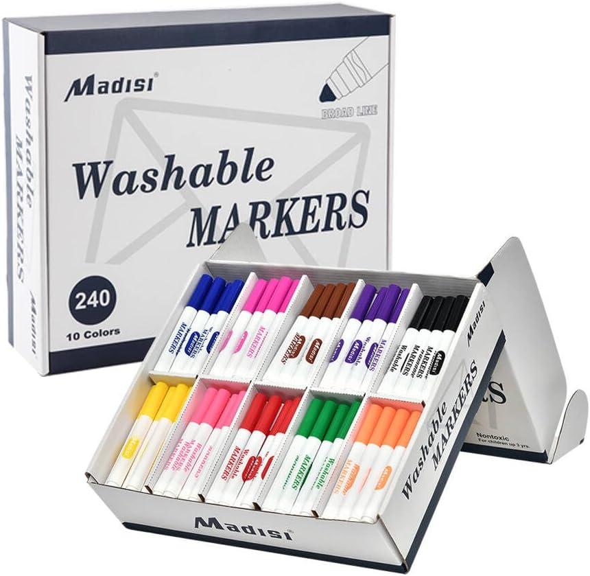 Madisi Washable Markers, Broad Line Markers, Assorted Colors, Classroom Bulk Pack, 240 Count