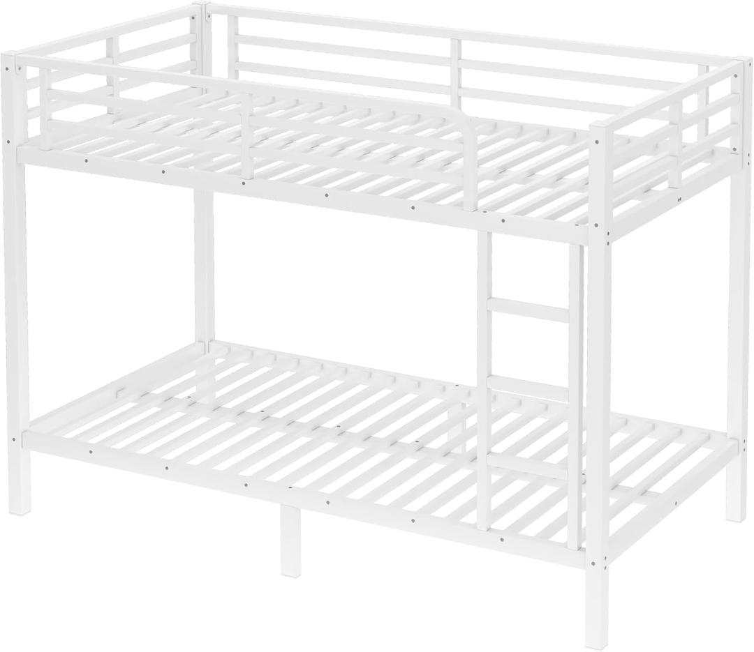Bellemave Twin XL Over Twin XL Bunk Bed with Headboard and Build in Ladder, Heavy Duty Bunk Beds with Full Length Guardrail, Easy Assemble, Mattress Not Included, White