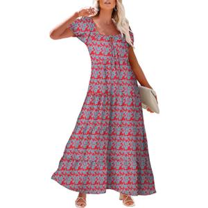 Women's Boho Maxi Dresses Floral Short Sleeve Dresses Summer Casual Flowy Swing Sundress Loose Beach Dress XL