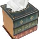 Crafted Classical Retro Wooden Antique Book Tissue Box Cover Square Tissue Holder Dispenser Paper Cover Case Napkin Holder Home Decor for Bathroom Living Room Office car Kitchen (Green)
