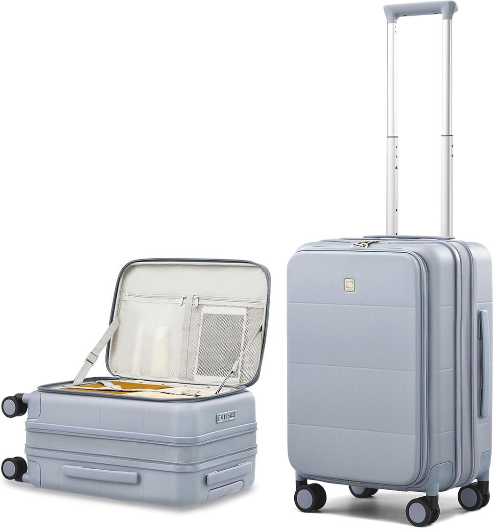 Hanke Hardside Expandable Carry On Luggage, 20 Inch Top Opening Trunk Luggages with Spinner Wheels, All-PC Hard Shell Carry-On Suitcase, Lightweight & TSA Airline Approved (Grey, 46L)