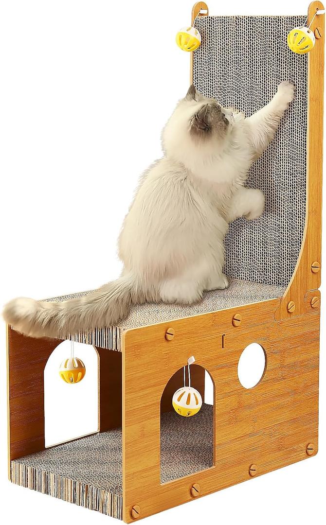 YEMOO Cat Scratcher, Cat Scratching Board, L Shaped Vertical Cat Scratcher for Wall and Couch Protection, Cat Cardboard Scratcher with 4 Ball Toys for Indoor Cats