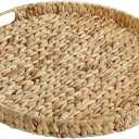 Gurfuy Extra Large Round Ottoman Table Tray with Handles - 19.7" Handmade Wicker Serving Hand Woven Tray for Farmhouse Decorative Oversized Coffee Table Trays Living Room Kitchen Counter Breakfast