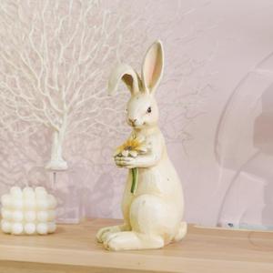 Newman House Studio Easter-Decorations - Spring Bunny Decor - Table Centerpiece - Spring Figurines - Indoor Bunny Statues with Flower Farmhouse Office Room Decor for Table 5 * 4.25 * 11.75 inch (Bunny With Flower)