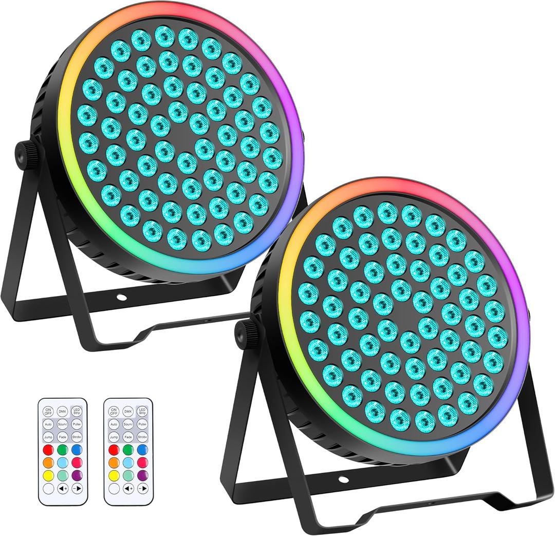 RGB Stage Par Can Light with Light Strip-90W LED Stage Lighting with Remote,DMX512 Sound Activated & Auto Strobe Jump Modes Uplights for Bands Events Church Wedding DJ Party & Stage Show (2)