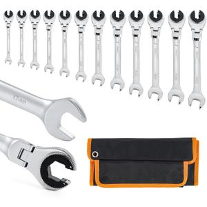 Bonvoisin 8-19mm Ratcheting Wrench Set with Open Flex-head 12 Pcs Metric Ratcheting Tubing Wrench Set CR-V Steel, 72-Teeth Gears, with Carrying Case, Gift for Husband and Man