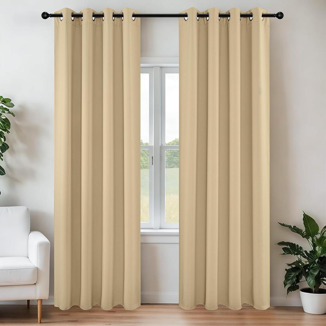 Joydeco Blackout Curtains 84 Inch Length 2 Panels Set, Thermal Insulated Long Curtains& Drapes 2 Burg, Room Darkening Grommet Drapes for Living Room Bedroom Window (W52 x L84 Inch, Beige)