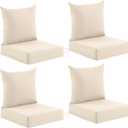 Deep Seat Patio Cushions Set of 4, 24x24x5.75 Inch, Waterproof Outdoor Chair Cushions, Fade Resistant Patio Furniture Cushions with Ties for Couch, Sofa, Lawn, Outside, Beige, 24*24+5.75/25*22.5 inch