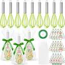 12 Sets 10 Inch Christmas Whisk Baking Gifts, DIY Fillable Christmas Tree Ornaments, Xmas Colored Silicone Whisks for Xmas Employee Neighbor Cooking Supplies Xmas Stocking Stuffers Candy Holder (Green)