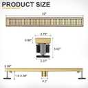 32-Inch Brushed Gold Linear Shower Drain, 304 Stainless Steel Long Linear Drain with Quadrato Pattern Grate, Rectangle Shower Floor Drain with Adjustable Feet, Hair Strainer, Fits Bathroom, Balcony
