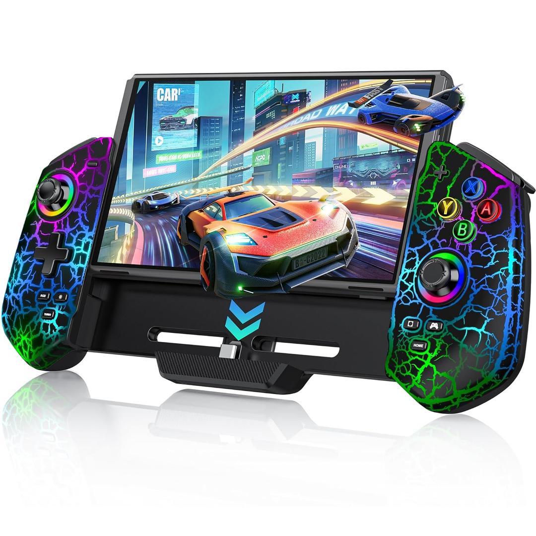 Switch Controller with Hall Joystick for Nintendo Switch/OLED, Wired Switch Pro Remote Controller with Crack LED/Turbo/4 Game Slot/Dual Motor,Handheld Joypad Replacement for Nintendo Switch Controller (Black Crack)