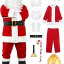 Forfamy Santa Suit Adults Men Christmas Santa Claus Costume for Men Deluxe Fancy Cosplay Outfit Santa Hat Beard Sack