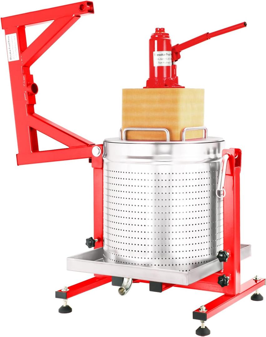 10.6 Gallon / 40L Mosakar Hydraulic Fruit Press. 5 Ton Pressure. Juice Contact Parts are AISI 304 Stainless Steel. Grape Wine Apple Cider Press for Home Use