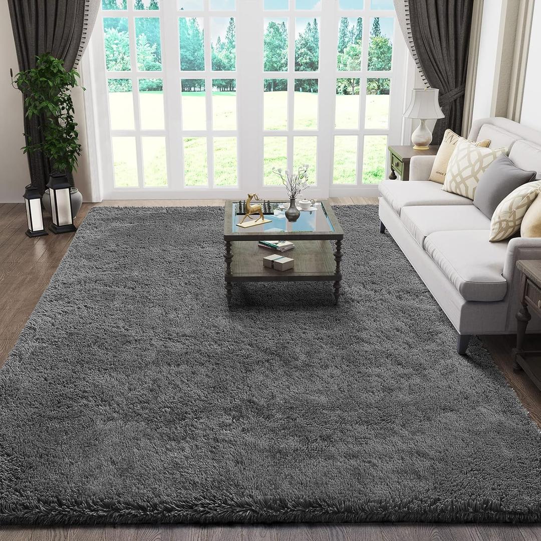 Ophanie Rugs for Living Room, Upgrade Non-Slip Fluffy Soft 5x8 Area Rug, Shag Large Fuzzy Plush Carpets for Bedroom Grey, Shaggy Gray Kids Boys Girls Dorm Nursery Home Decor Aesthetic