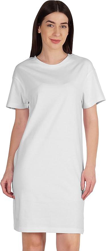 Womens Plain Shift Dress Short Sleeve Regular Fit Cotton Jersey Tshirt Dress, Size S