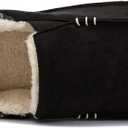 NewDenBer Men's Moccasin Slippers Warm Memory Foam Suede Soft Plush Lined Slip on Indoor Outdoor House Shoes (Black)