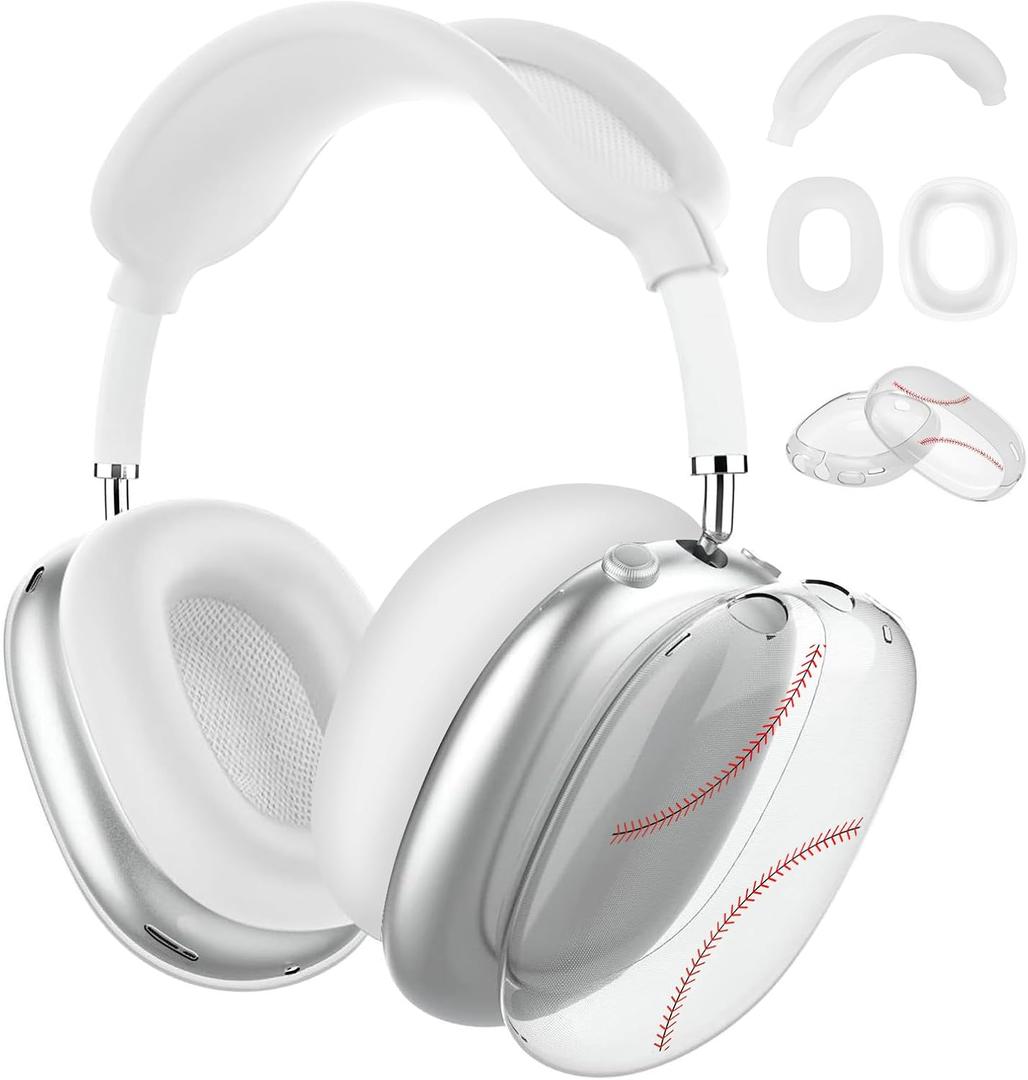 Cute Soft TPU for AirPods Max Case+Silicone Ear Pad Case and Headband Cover for AirPods Max,Baseball