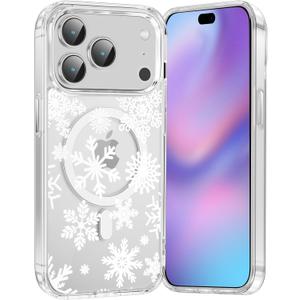 Merry Christmas Snowflake Phone Case for iPhone 17 Pro Max Xmas Clear Magnetic Case 6.9", Compatible with Magsafe, Cute Winter Pattern Design Cover Shockproof Soft TPU Funda for Girl Women