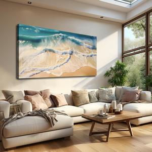 DNIEOTU Large Beach Wall Art for Living Room, Ocean Waves Canvas Wall-Decor for Bedroom, Landscape Picture Prints for Hallway Office, Size 59 x 29 Inches