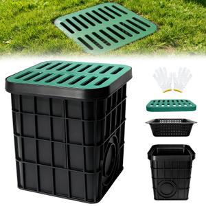 24Inch Catch Basin with Grate, Square Extra Large Yard Drainage Catch Basin for Drainage with Debris Basket, No Pre-Drilled Holes for Patios, Downspout, Municipal Pipeline