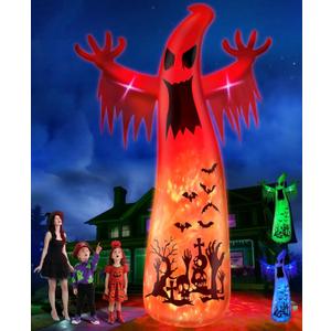 14 Ft Giant Halloween Inflatable Ghost Decorations Outdoor with 3 Colored Rotating Flame LED Changing Red Blue Green Lights, Scary Ghosts Blow Up Halloween Decor for Garden Yard Lawn Holiday Party